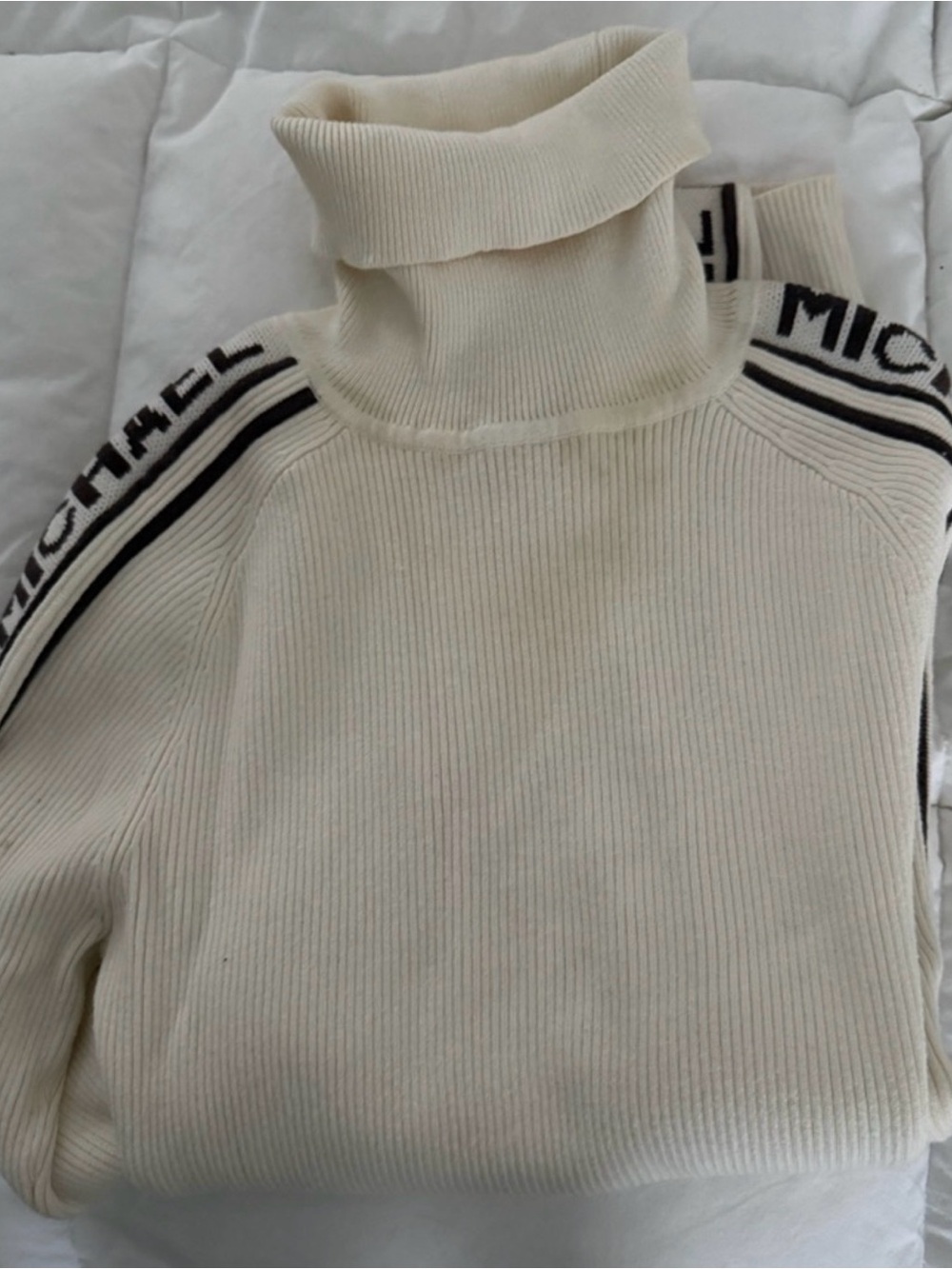 MICHAEL Michael Kors Cream Ribbed Turtleneck Sweater